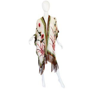 1970s Fused Velvet Chiffon Fringe Shawl Poncho Vintage